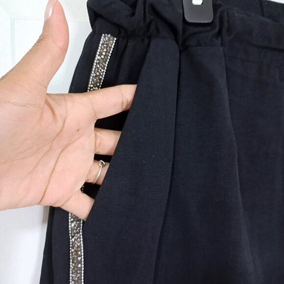 Zara Black Jogger Pants Size L With Side Rhinestone Detailing - Tencel Fabric - Picture 5 of 13